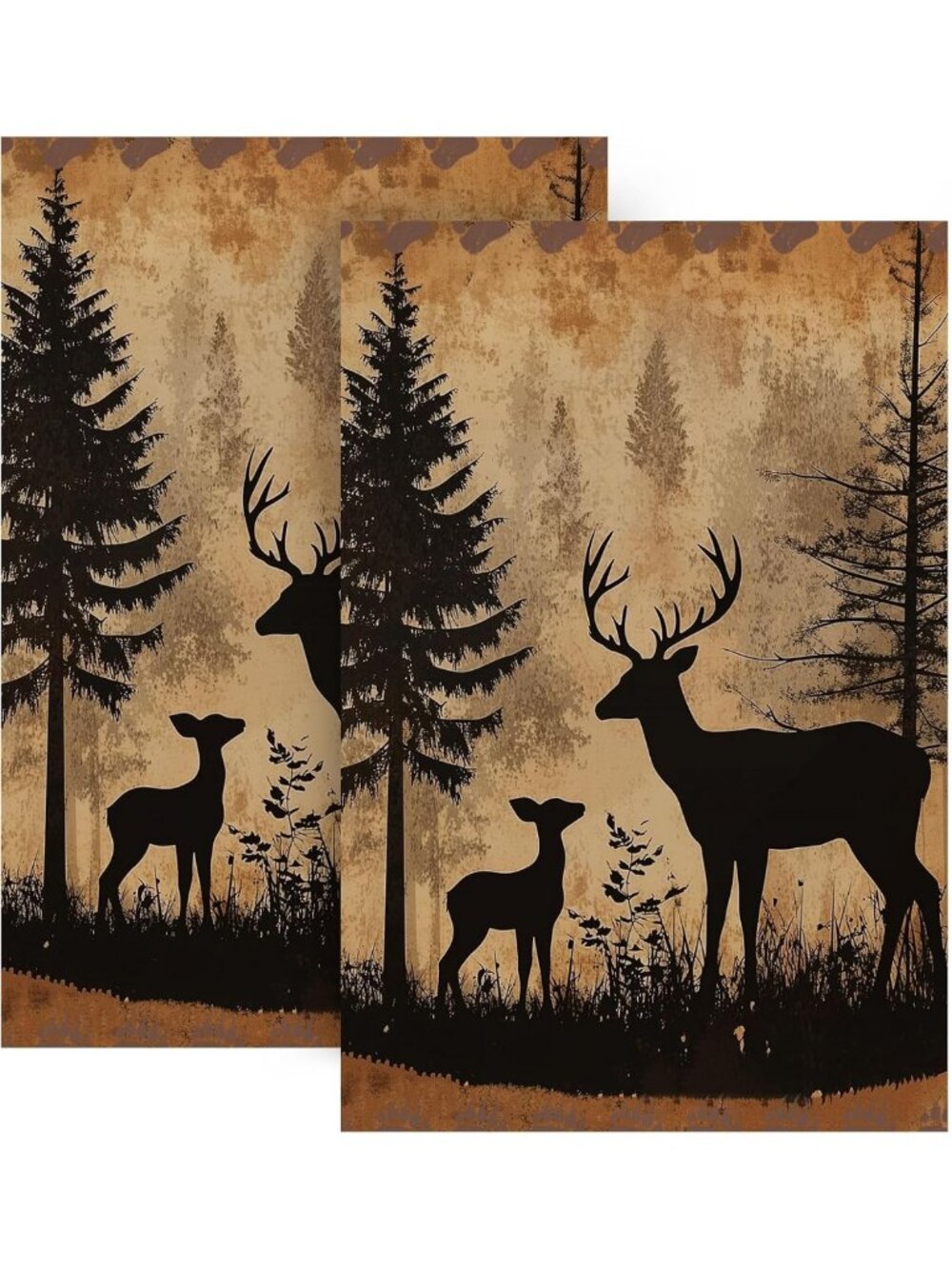 Set of 2 Soft Absorbent Forest Deer Hand Towels - Kitchen & Bathroom Decor
